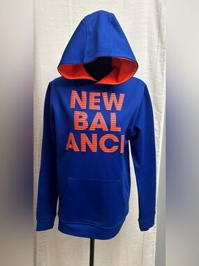 New Balance Youth Royal Blue Crewneck Hoodie with Orange Logo